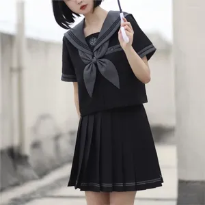 Kläderuppsättningar Girl JK School Uniform Suit Bad Girls Outfits Grey Tie Black Three Lines Basic Sailor Women Plus Size Cosplay Costume