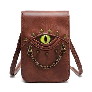 Toptan erkek omuz çantası 3 renk niş tasarım dikey retro cep telefonu çantası sokak trend perçin punk çantası kişiselleştirilmiş gözler süslenmiş moda cüzdan 224#