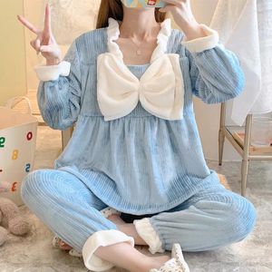 Home Clothing Flannel Pajamas Nightwear Sexy 2PCS Tops&Pants Lady Sleep Set Nightgown Casual Sleepwear Homewear Loose Lingerie Clothes