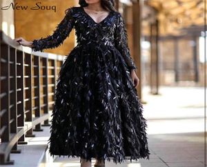 Dubai Black V Neck Long Sleeve Evening Dresses 2020 A Line Sparkly Sequined Ankle Length Evening Gowns Formal Dress Saudi Arabia6456377