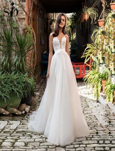 Abito da sposa in pizzo Sodigne Appliques Appliques Deep V Neck Beach Bride Dresss Abito bohémien Wedding Custom Made9762143