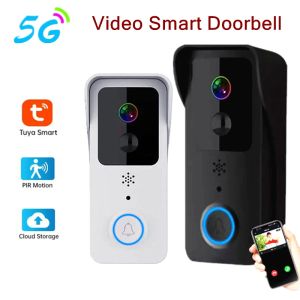 Doorbells Tua Wifi 5G Video Kapı Zili Kablosuz 1080p Kamera PIR Hareket Algılama Dış Mekan Güvenliği Akıllı Evde Su Geçirmez İntercom Ev için