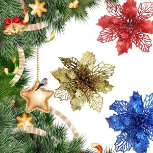 Decorative Flowers 10 Pieces Christmas Artificial Glitter Wedding Year Blue