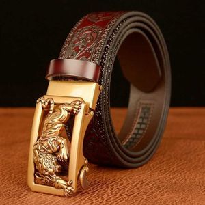 Belts Newly arrived leather buckle with Tang grass pattern for mens art work with automatic buckleC240407