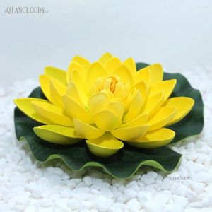 Dekorative Blumen künstlicher gelbe gelbe gefälschte Lotus Lily Blattwasserpool schwimmender Teich Hochzeitsdekoration Garten 17cm B12