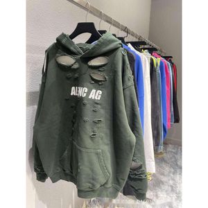 Hoodie Home Balenciiga High Men Hoodies masculino Moda de qualidade Designer de arte Hole Paris Heavy Usado Menções Tendência Versátil CD5G