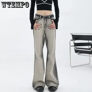 Jeans femminile wtempo primaverila donna alta pantaloni tesi vaganti pantaloni in jeans streetwear vintage y2k chic bassels svasato blu grigio