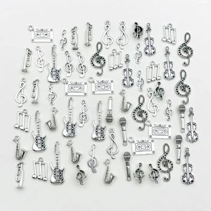 Charms Mix 60pcs Antique Silvery Musical Instrument Notes Pendants For Jewelry Making Guitar Piano Violin Findings