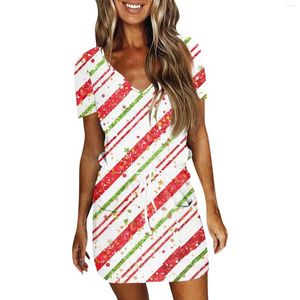 Casual Dresses Women's Summer Fashion Independence Day Tryckt dragstring V Neck Kort ärm klänning Vestidos de Fiesta Elegantes 2024