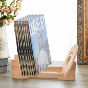 Racks Wood Vinyl Record Stand Bambu Vinyl Record Storage Holder Display Stand för 50+ LP Musikalbum Display LP Album Desktop Rack