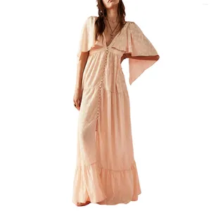 Vestidos de festa Mulheres Jacquard vestido longo bainha e fechamento de botão com alças elásticas de ombro elástico