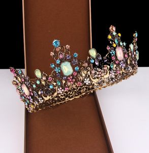 Barokowa królewska korona Kolorowa galaretka kryształowy rhinestone kamienna tiara dla kobiet kostium ślubnych akcesoria do włosów 2067920