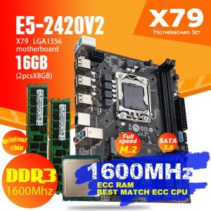 マザーボードAtheriter X79 1356 Xeon LGA 1356 E5を備えたマザーボードセット2420 V2 CPU 2PCS X 8GB = 16GB 1600MHz DDR3 ECC REGメモリRAM PC3 12800