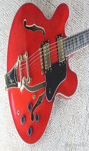 Nova loja personalizada Semi Hollow 335 Red Electric Guitar com Tremolo5558234