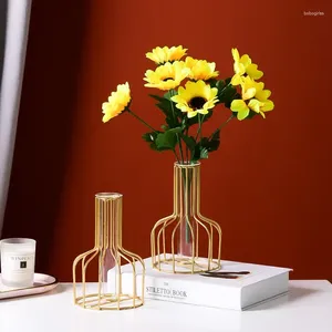 Vaser enkla smidesjärn ihåliga glas teströr hydroponic vas kreativt hem vardagsrum bar mot vinskåp dekoration krukor