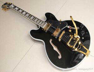 Anpassad fabrik hela direkt Cibson 1959 Jazz Electric Guitar Black Tremolo Semihollow Body tillhandahåller anpassade tjänster6194429