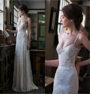 Gali Karten Country Civil Wedding Dresses 2019 Couture Spaghetti Lace Pärled Elegant full längd Mantel vintage 1920 -tal brudklänningar7992539