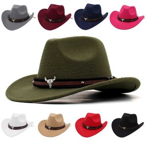 Wide Brim Hats Bucket Western Cowboy Hat Tibetan Style Top Ladies Roll Cowgirl Cap Jazz Fedora Felt Ethnic For Women Men Children Q240404