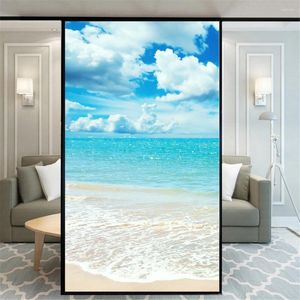 Window Stickers Privacy Film Static Cling No Glue Decorative Beautiful Sea Treatments Coverings Glass Sticker