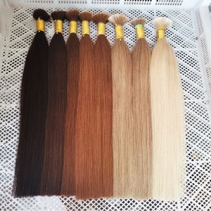 613 Blond bulk 100% mänskligt hårförlängningar rakt riktigt rått hår 100 g för test svartbrun 613 färg för salong hög kvalitet