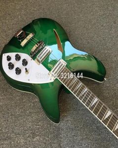 Ric Trans Green Custom Body semi oco 360 330 12 Strings guitarra elétrica 2 colheitas de torradeira Jacks de saída dupla Triângulo MOP INLA7900067