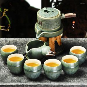 Teaware set keramikugn föryngrade grovt kakel kvarn halvautomatisk flush te set kreativ lat potten gåva