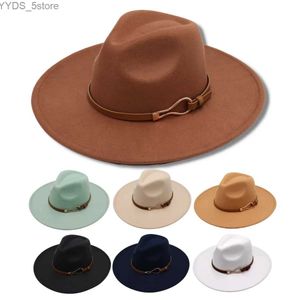 Chapéus de aba larga balde novo 9.5cm clássico fedora hat unissex wool felt jazz masculino de outono feminino vestido de trilby yq240407