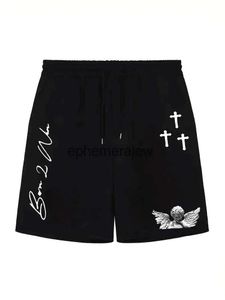 Men's Shorts Mens Street Angel Graphic Stretch Dortain Confort Chic Style Summer Clothing Fashion H240407