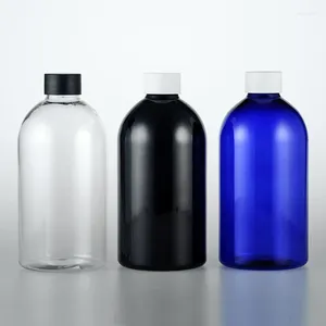 Lagerflaschen 12pcs 500 ml leer klare schwarze blaue kosmetische Flasche mit Plastikschraubenkappen Duschgel Shampoo Ölverpackung