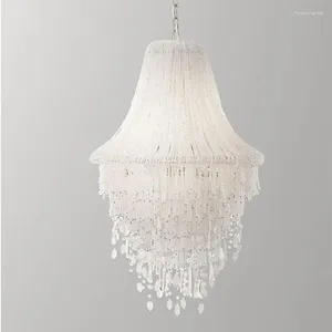 Chandeliers Large Tassel Crystal Chandelier For Foyer Living Room Decorative Lamp Flashing Colorful Light Beaded Ceiling