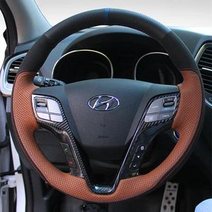 Steering Wheel Covers DIY Hand-Stitched Suede Leather Car Cover For Elantra Mistra Avante IX35 Tucson Sonata SantaFe Interior