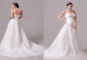 Elegantes handgefertigtes Blumenhochzeitskleid mit Kristall eine Linie Sweep Zug zurück Korsett Organza Vestidos de Novia billig echtes Bild BR9039851