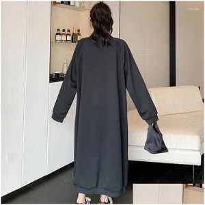 Vestidos casuais básicos de colarinho de colarinho meio alto vestido de grandes dimensões para mulheres soltas adequadas moda de outono em cores sólida streetwear Drop d dhcam