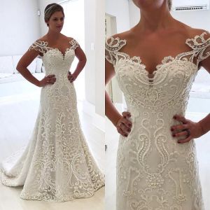 Dresses Modest Mermaid 2018 New Wedding Dresses Full Lace Appliqued Trumpet Bridal Gowns Sheer Neck Cheap Plus Size Wedding Dress