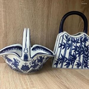 Vasen chinesischer Stil blau und weißer Porzellan Keramik Vase Creative Korb Retro -Eingangsschlüsselentscheidung Aufbewahrungsdekoration