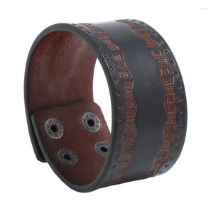 Bracciale retro marrone largo vano in bracciale punk in stile vera braccialetti di pelle vera donne da uomo polso etnico 2024 gioielli di moda