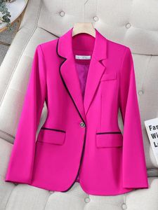 Ternos femininos Moda Autumn Winter Women Blazer Black White Pink fêmea de manga comprida Botão única Ladies Trabalho Use casaco formal 2024