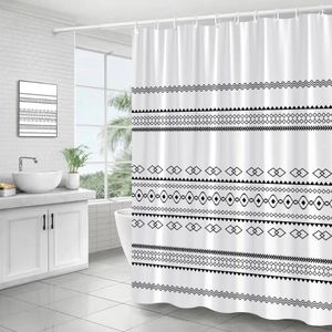 Duschgardiner moderna geometriska kreativa svarta linjer minimalistiska mönster polyester tyg badrum dekor badgardin set krokar