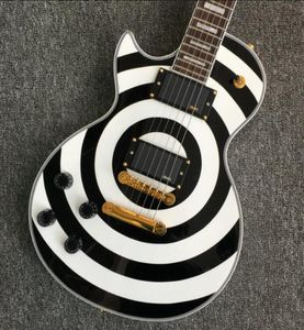 カスタムショップ左利きのZakk Wylde Bullseyey白い黒いエレクトリックギターコピーEMGピックアップゴールドトラスロッドカバーゴールドグローバーチューナー1555231