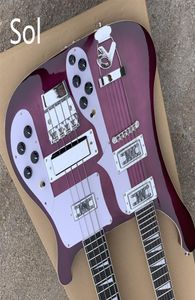 In stock Factory Custom 12 and 4 Strings Wine Red body Double Neck Electric bass Guitar Chrome hardware Provide customized service2659518