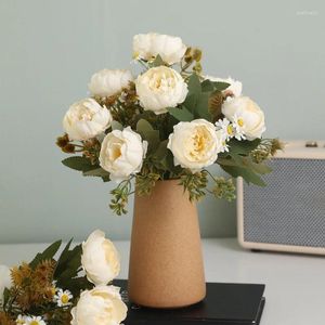 Simulazione di fiori decorativi Roses Silk Peony Artificial Year's Christmas Decorations Vase for Home Wedding Bridal Bouquet Indoor