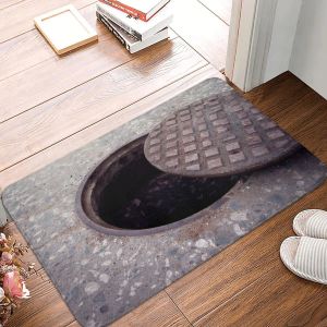 Album Manhole Cover Doormat Badrum Rektangel Soft Entré Hall Mattor Roliga 3D -fällor Antislip Floor Rug Foot Pad