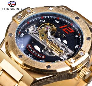 Forsining Automatic Male Watch Golden Bridge Transparent Stainless Steel Band Racing Man Mechanical Wristwatch Relogio Masculino3354124