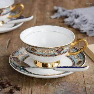 Mugs Coffee Cup Saucers British Wind Style High-Grade Bone China And Saucer Retro European Afternoon Tea Black