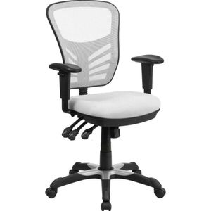 Flash Furniture Nicholas Mid -Back Dark Grey Mesh Office с регулируемым оружием - эргономичное вращательное кресло с белой рамой для исполнительного комфорта