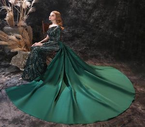 Один плечевой выпускной платья с блестками Applique Stock Cheap Satintrain Party Plating Sweep Green Train Evening Dress1896797