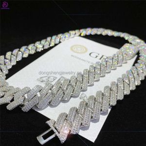 Fabriksdirektförsäljning isad ut Sparkling Diamond 18mm 925 Silver 18K Gold D VVS Moissanite Hip Hop Style Miami Cuban Link Chain