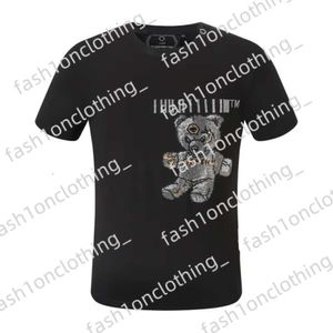 Camisa de philipe plein manga curta camisetas masculinas de moda o-pescoço de fitness casual tops pp crânios fumantes impressos algodão plein urso 954