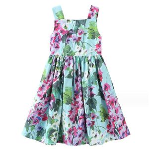 新しいボヘミアンスタイルの女の子のドレス2024新しい子供の夏の女の子の服フルコットンプリントファッションドレスベビー服