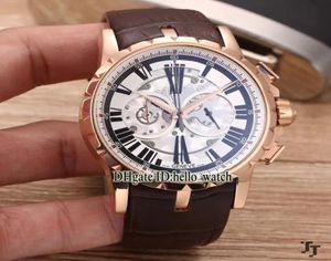 新しいExcalibur rddbex0247 45mm Japan VK Quartz Chronograph White Dial Mens Watch Rose Gold Leather Strap Gents Watches HWRD Hellow5715306